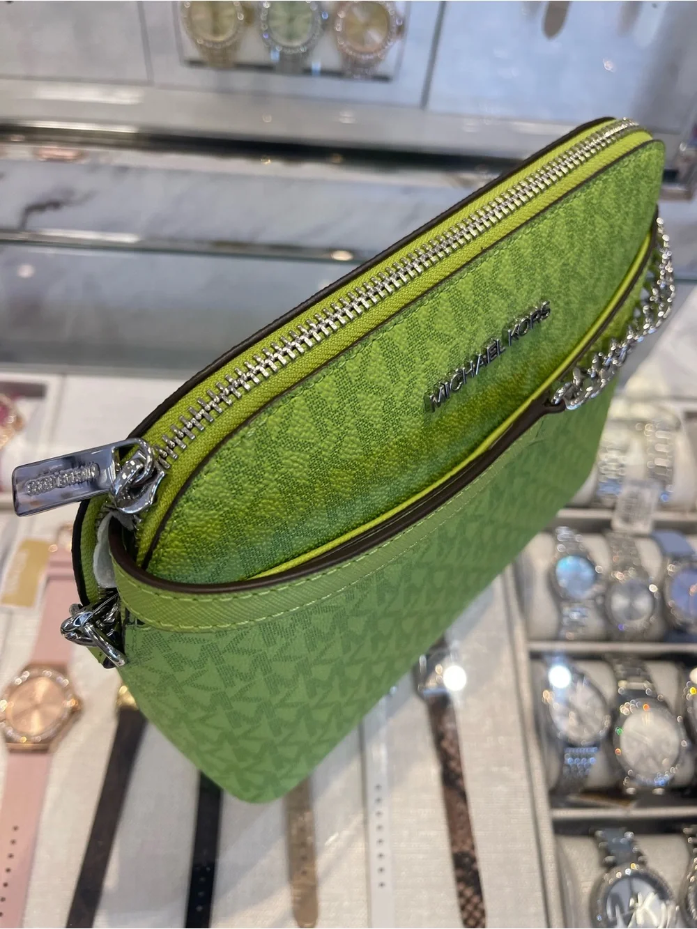 Michael Kors Jet Set Travel Medium Logo Dome Crossbody XBODY Bag Lime NWT